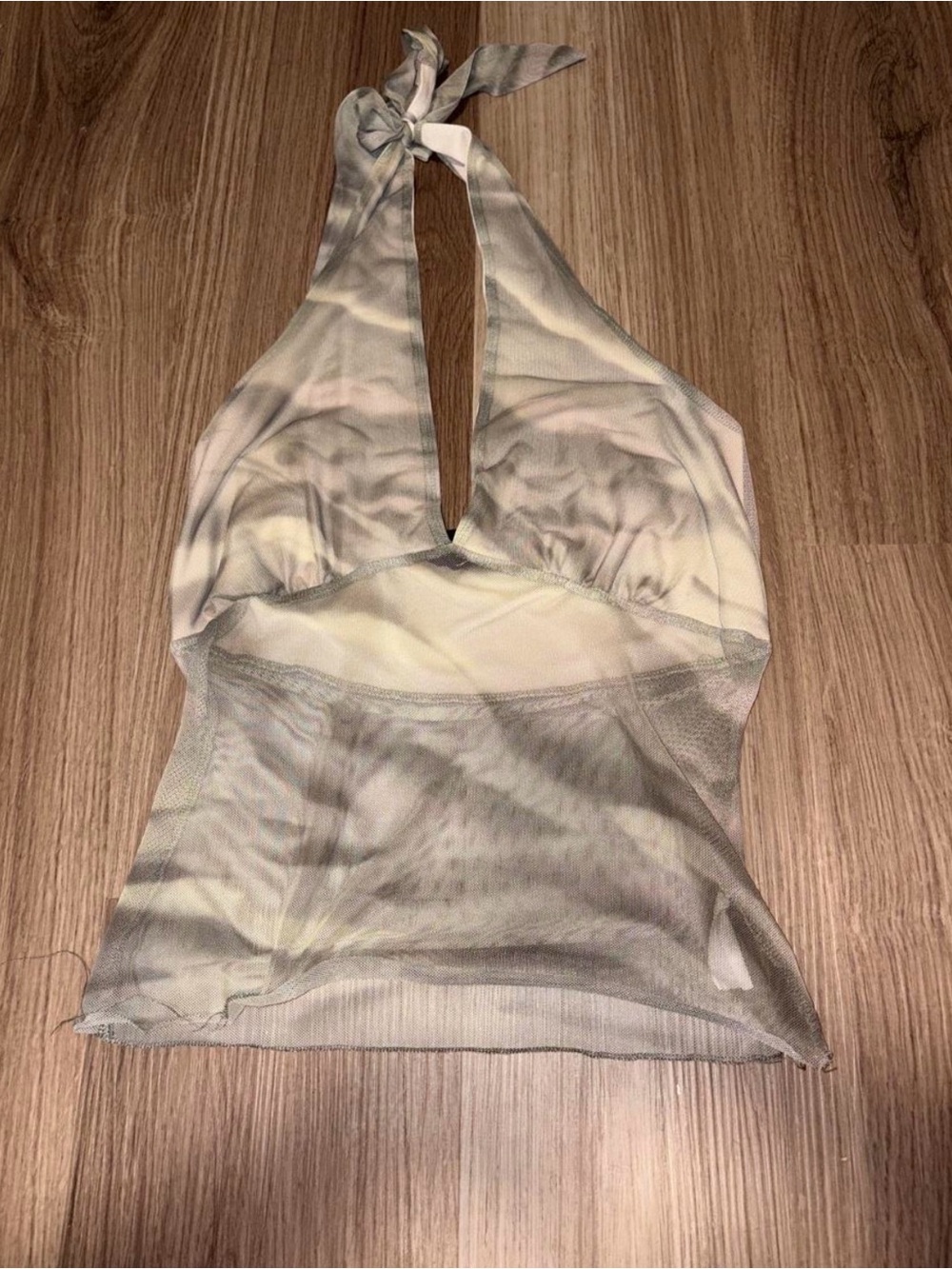 Sheer Halter Tie-Back Top in Taupe and Cream
